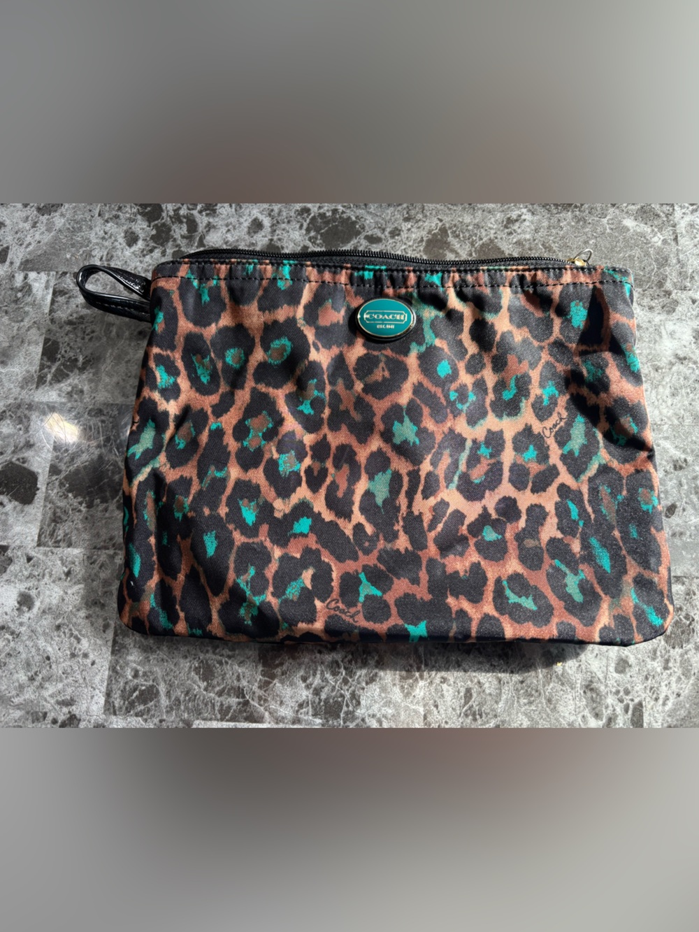 Coach ocelot/leopard wristlet pouch